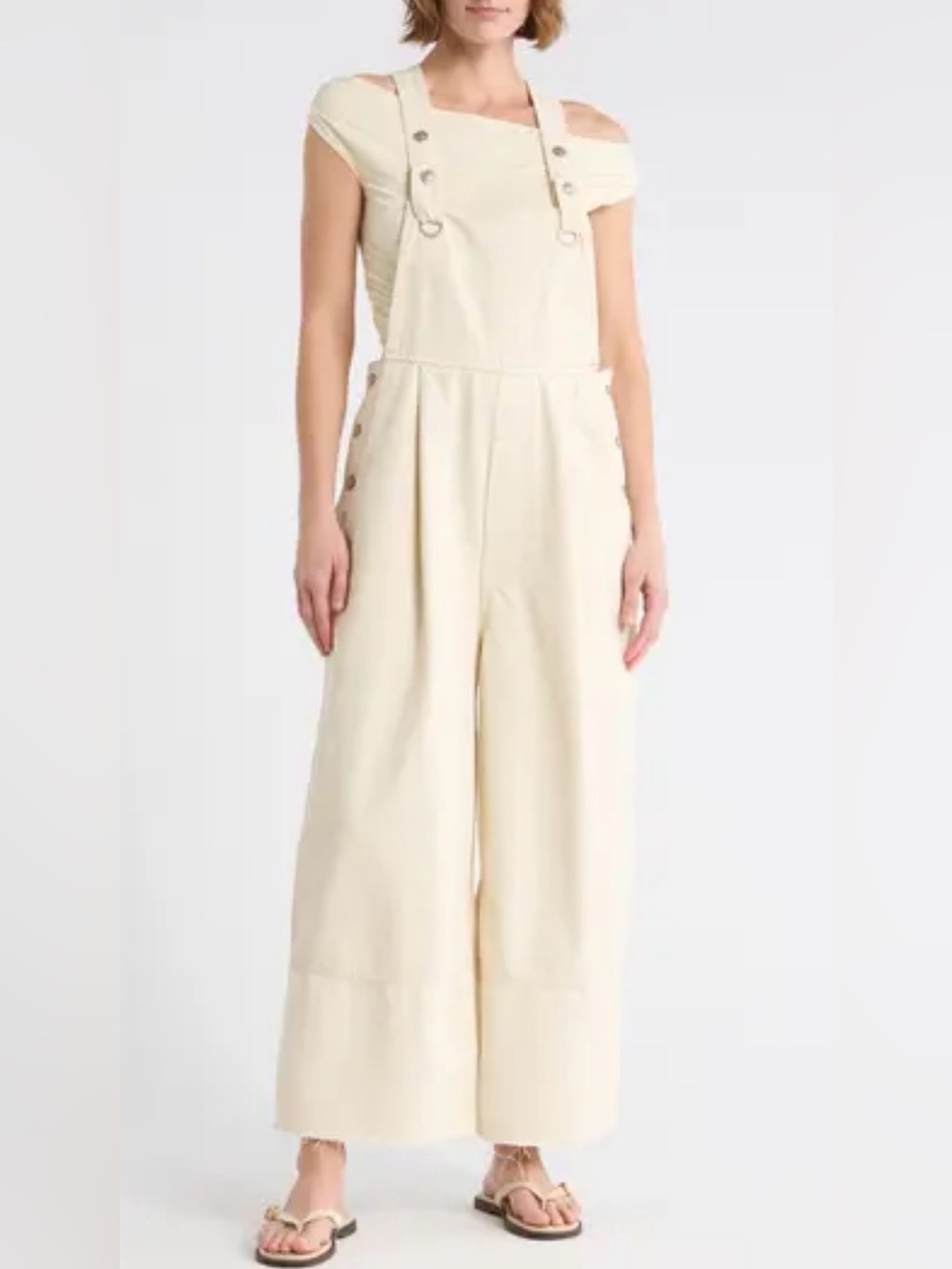 Free People Cream Wide-Leg Overalls